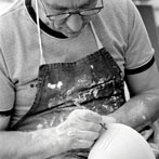 David Leach, probably in 1979 demonstrating his impeccable fluting